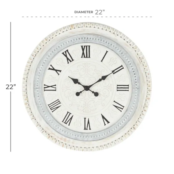 White Distressed Wood Round Beaded Wall Clock-Kirkland's Home Fashion
