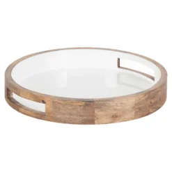 White Enameled Round Mango Wood Tray-Kirkland's Home Clearance