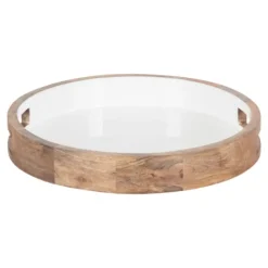 White Enameled Round Mango Wood Tray-Kirkland's Home Clearance