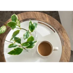 White Enameled Round Mango Wood Tray-Kirkland's Home Clearance