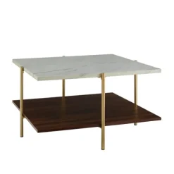 White Faux Marble And Brown Wood Coffee Table-Kirkland's Home Sale