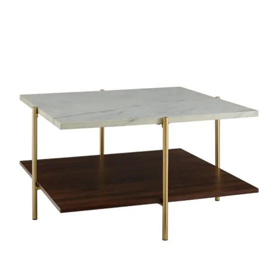 White Faux Marble And Brown Wood Coffee Table-Kirkland's Home Sale