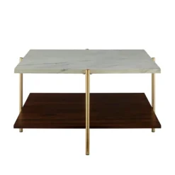 White Faux Marble And Brown Wood Coffee Table-Kirkland's Home Sale