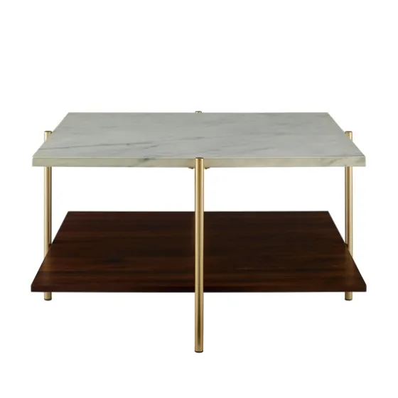 White Faux Marble And Brown Wood Coffee Table-Kirkland's Home Sale