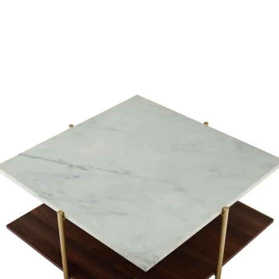 White Faux Marble And Brown Wood Coffee Table-Kirkland's Home Sale