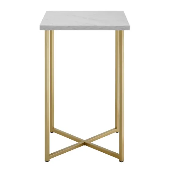 White Faux Marble And Gold X-Base Accent Table-Kirkland's Home Flash Sale