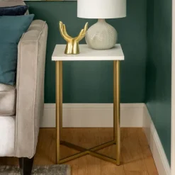 White Faux Marble And Gold X-Base Accent Table-Kirkland's Home Flash Sale
