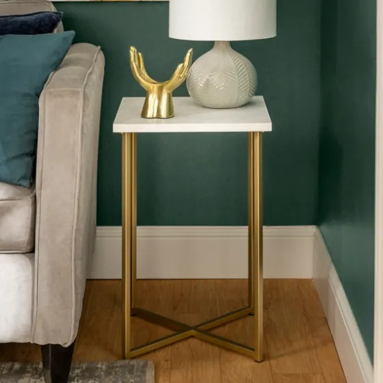 White Faux Marble And Gold X-Base Accent Table-Kirkland's Home Flash Sale