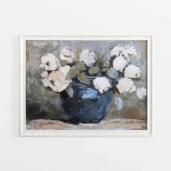White Flowers In Blue Vase Framed Art Print-Kirkland's Home Cheap