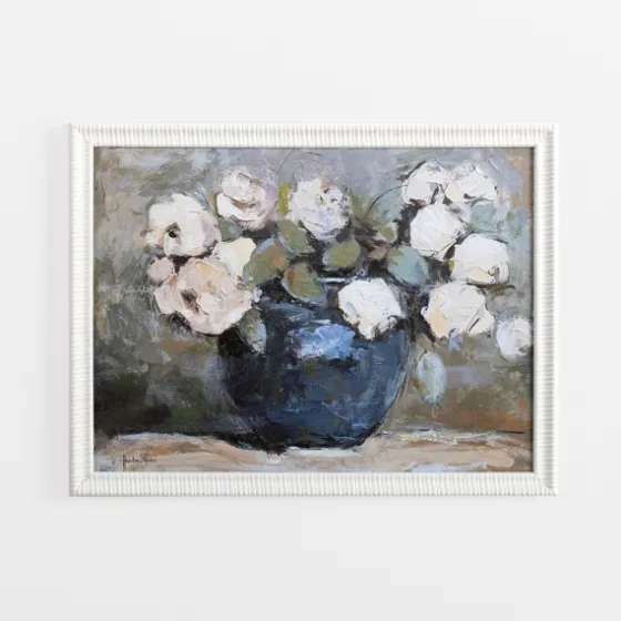 White Flowers In Blue Vase Framed Art Print-Kirkland's Home Cheap