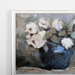 White Flowers In Blue Vase Framed Art Print-Kirkland's Home Cheap