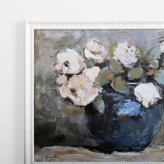 White Flowers In Blue Vase Framed Art Print-Kirkland's Home Cheap
