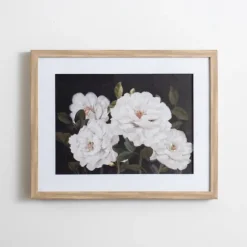 White Flowers On Black Back Framed Art Print-Kirkland's Home Best Sale