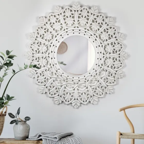 White Handcarved Mandala Circle Wall Mirror-Kirkland's Home Shop
