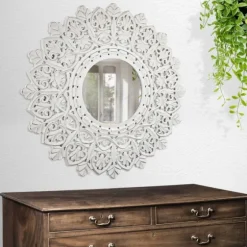 White Handcarved Mandala Circle Wall Mirror-Kirkland's Home Shop