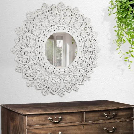 White Handcarved Mandala Circle Wall Mirror-Kirkland's Home Shop