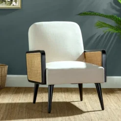 White Linen And Rattan Accent Chair-Kirkland's Home Best Sale
