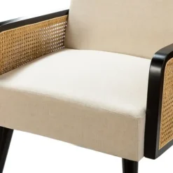 White Linen And Rattan Accent Chair-Kirkland's Home Best Sale