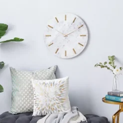 White Marble And Gold Accent Wall Clock, 20 In.-Kirkland's Home Shop