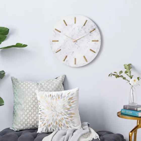 White Marble And Gold Accent Wall Clock, 20 In.-Kirkland's Home Shop
