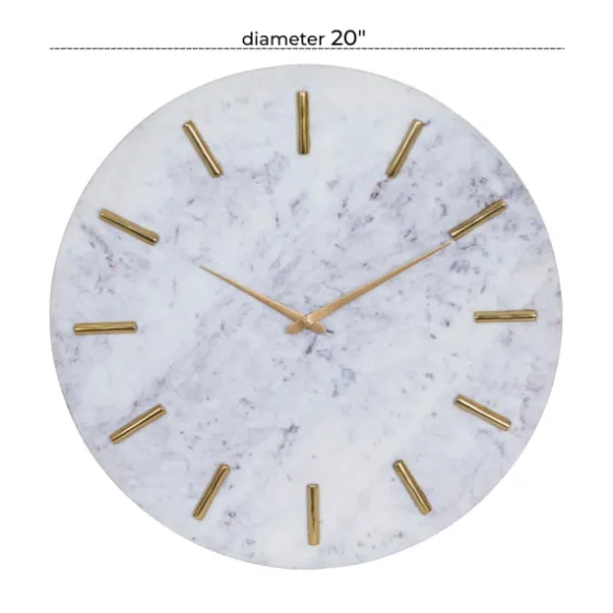 White Marble And Gold Accent Wall Clock, 20 In.-Kirkland's Home Shop