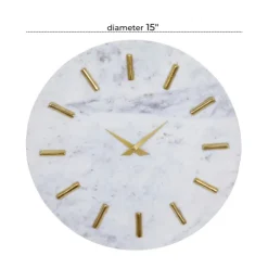 White Marble And Gold Accent Wall Clock, 15 In.-Kirkland's Home Clearance