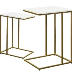 White Marble And Gold Grid Accent Tables, Set Of 2-Kirkland's Home Sale