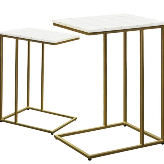 White Marble And Gold Grid Accent Tables, Set Of 2-Kirkland's Home Sale