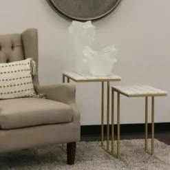 White Marble And Gold Grid Accent Tables, Set Of 2-Kirkland's Home Sale