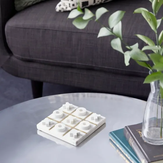 White Marble And Gold Tic Tac Toe Board-Kirkland's Home Shop