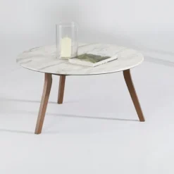 White Marble And Wood Round Coffee Table-Kirkland's Home Store
