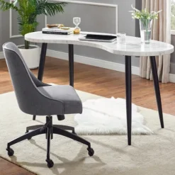 White Marble Kidney Shaped Desk-Kirkland's Home Best