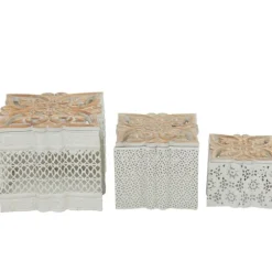 White Metal And Carved Wood Boxes, Set Of 3-Kirkland's Home Sale