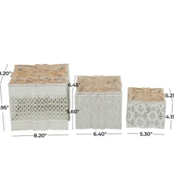 White Metal And Carved Wood Boxes, Set Of 3-Kirkland's Home Sale