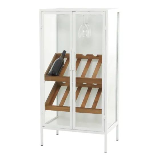 White Metal And Natural Wood 2-Door Bar Cabinet-Kirkland's Home Store