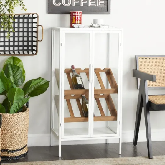 White Metal And Natural Wood 2-Door Bar Cabinet-Kirkland's Home Store