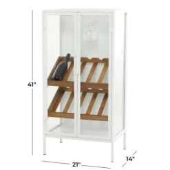 White Metal And Natural Wood 2-Door Bar Cabinet-Kirkland's Home Store