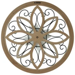 White Metal And Wood Floral Round Wall Plaque-Kirkland's Home Shop