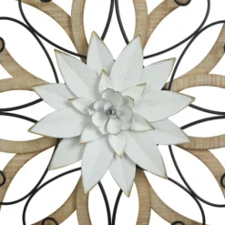 White Metal And Wood Floral Round Wall Plaque-Kirkland's Home Shop