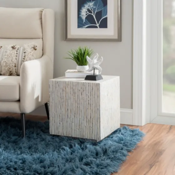White Mother Of Pearl Striped Side Table-Kirkland's Home Shop