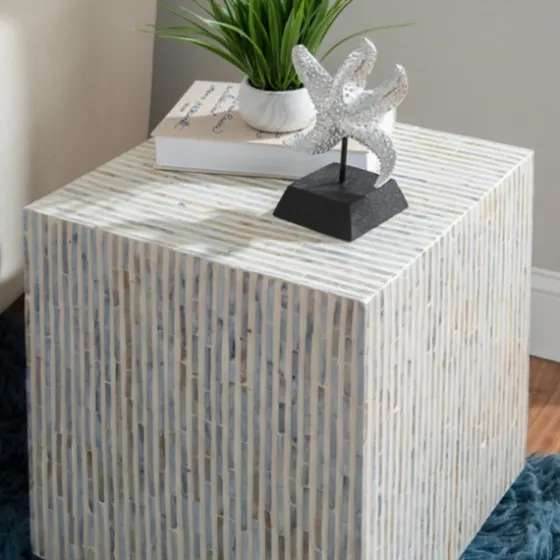 White Mother Of Pearl Striped Side Table-Kirkland's Home Shop