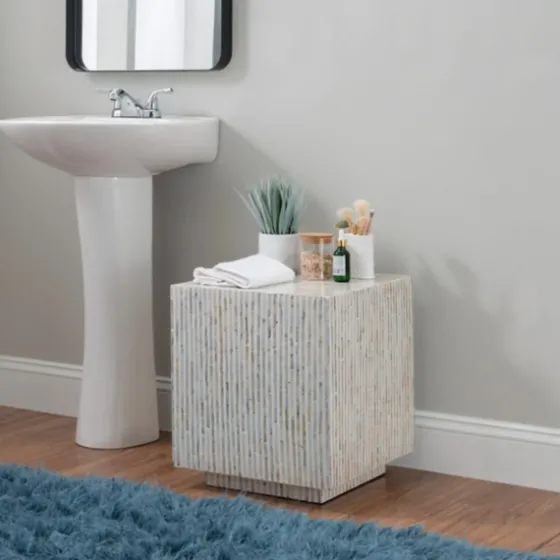 White Mother Of Pearl Striped Side Table-Kirkland's Home Shop