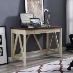 White Oak Farmhouse A-Frame Desk With Brown Top-Kirkland's Home Clearance
