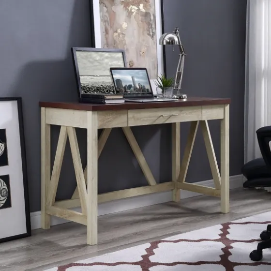 White Oak Farmhouse A-Frame Desk With Brown Top-Kirkland's Home Clearance