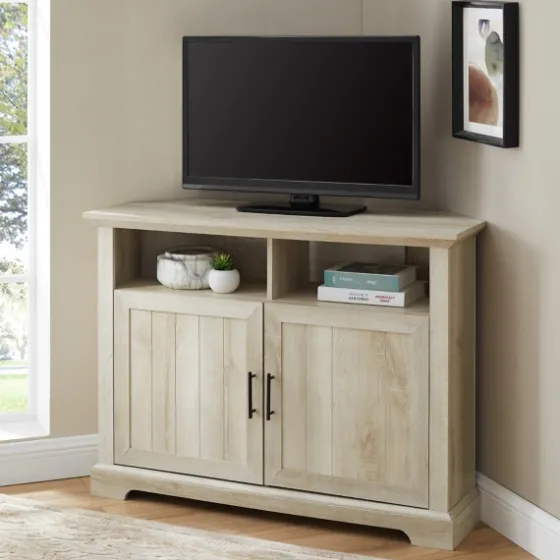 White Oak Grooved Door Corner Tv Stand-Kirkland's Home Store