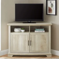 White Oak Grooved Door Corner Tv Stand-Kirkland's Home Store