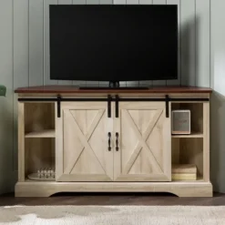 White Oak Sliding Barn Doors Corner Tv Stand-Kirkland's Home Best Sale