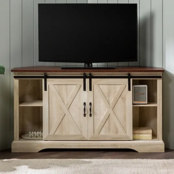 White Oak Sliding Barn Doors Corner Tv Stand-Kirkland's Home Best Sale
