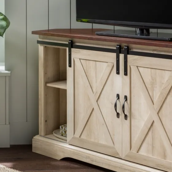 White Oak Sliding Barn Doors Corner Tv Stand-Kirkland's Home Best Sale
