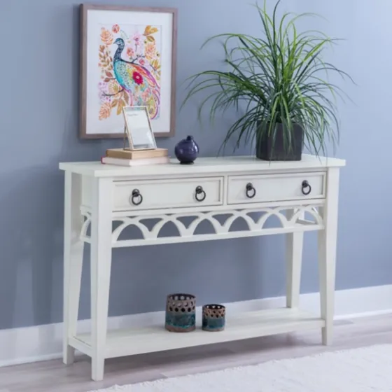 White Or Teal Paneled Fretwork Console Table-Kirkland's Home Online